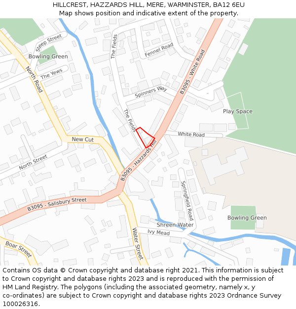 HILLCREST, HAZZARDS HILL, MERE, WARMINSTER, BA12 6EU: Location map and indicative extent of plot