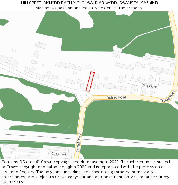 HILLCREST, MYNYDD BACH Y GLO, WAUNARLWYDD, SWANSEA, SA5 4NB: Location map and indicative extent of plot