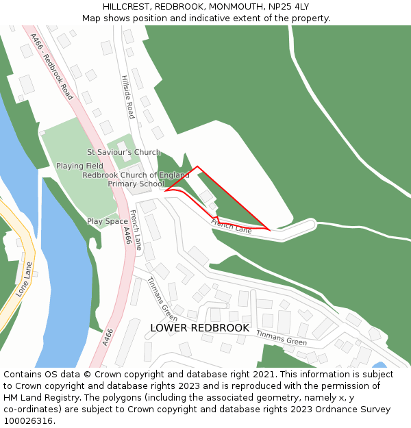HILLCREST, REDBROOK, MONMOUTH, NP25 4LY: Location map and indicative extent of plot
