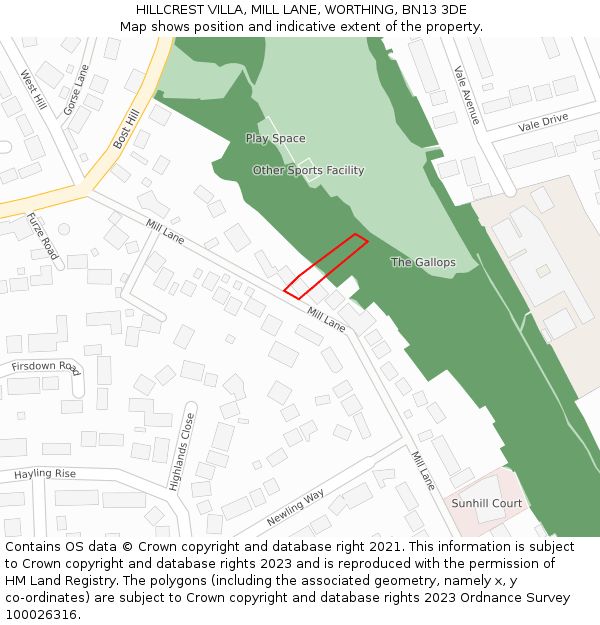HILLCREST VILLA, MILL LANE, WORTHING, BN13 3DE: Location map and indicative extent of plot