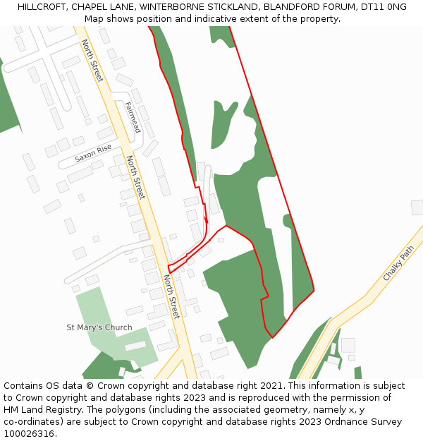 HILLCROFT, CHAPEL LANE, WINTERBORNE STICKLAND, BLANDFORD FORUM, DT11 0NG: Location map and indicative extent of plot