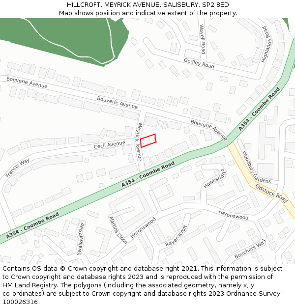 HILLCROFT, MEYRICK AVENUE, SALISBURY, SP2 8ED: Location map and indicative extent of plot