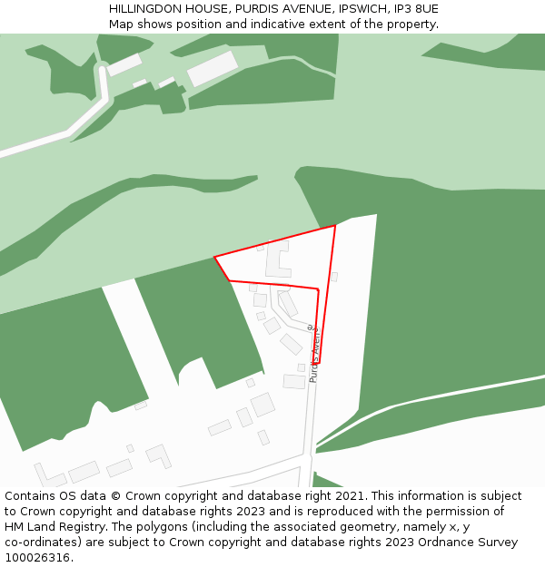 HILLINGDON HOUSE, PURDIS AVENUE, IPSWICH, IP3 8UE: Location map and indicative extent of plot