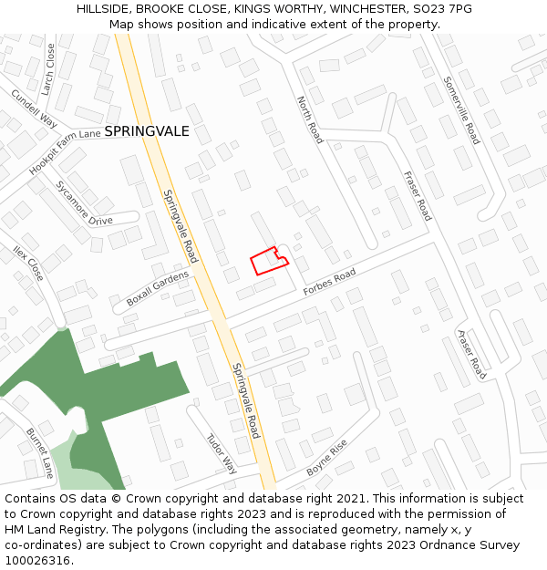 HILLSIDE, BROOKE CLOSE, KINGS WORTHY, WINCHESTER, SO23 7PG: Location map and indicative extent of plot