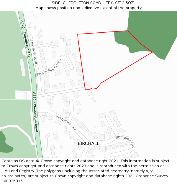 HILLSIDE, CHEDDLETON ROAD, LEEK, ST13 5QZ: Location map and indicative extent of plot