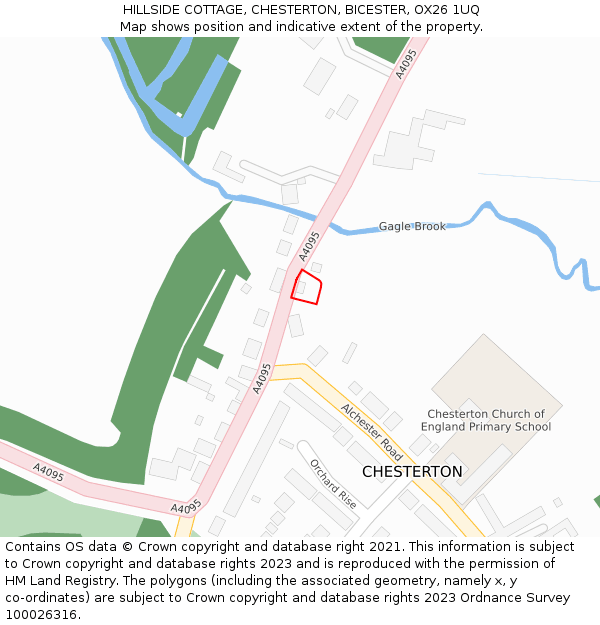 HILLSIDE COTTAGE, CHESTERTON, BICESTER, OX26 1UQ: Location map and indicative extent of plot