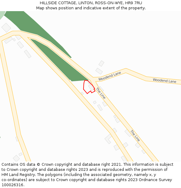 HILLSIDE COTTAGE, LINTON, ROSS-ON-WYE, HR9 7RU: Location map and indicative extent of plot