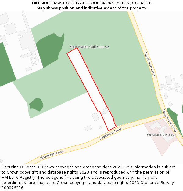 HILLSIDE, HAWTHORN LANE, FOUR MARKS, ALTON, GU34 3ER: Location map and indicative extent of plot