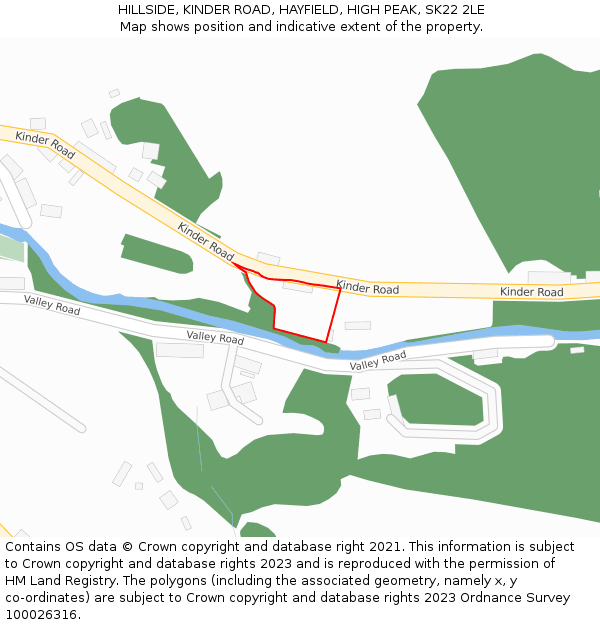 HILLSIDE, KINDER ROAD, HAYFIELD, HIGH PEAK, SK22 2LE: Location map and indicative extent of plot