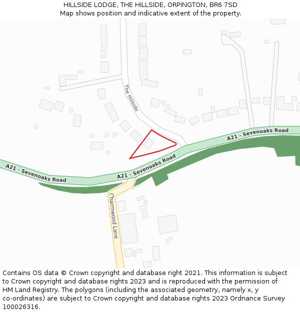 HILLSIDE LODGE, THE HILLSIDE, ORPINGTON, BR6 7SD: Location map and indicative extent of plot