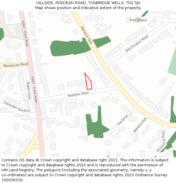 HILLSIDE, ROEDEAN ROAD, TUNBRIDGE WELLS, TN2 5JX: Location map and indicative extent of plot
