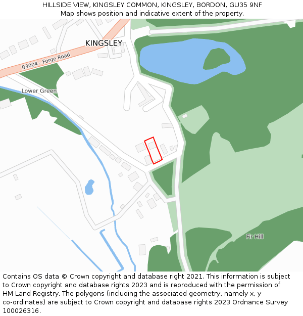 HILLSIDE VIEW, KINGSLEY COMMON, KINGSLEY, BORDON, GU35 9NF: Location map and indicative extent of plot