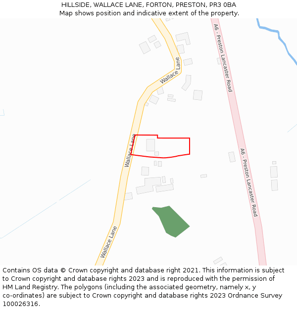 HILLSIDE, WALLACE LANE, FORTON, PRESTON, PR3 0BA: Location map and indicative extent of plot