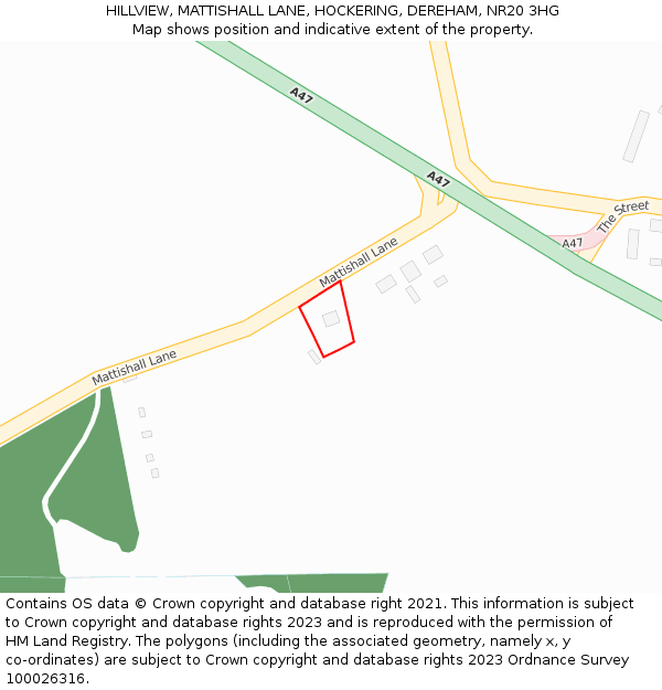 HILLVIEW, MATTISHALL LANE, HOCKERING, DEREHAM, NR20 3HG: Location map and indicative extent of plot