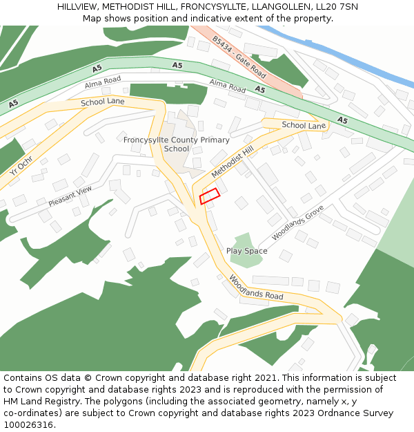 HILLVIEW, METHODIST HILL, FRONCYSYLLTE, LLANGOLLEN, LL20 7SN: Location map and indicative extent of plot