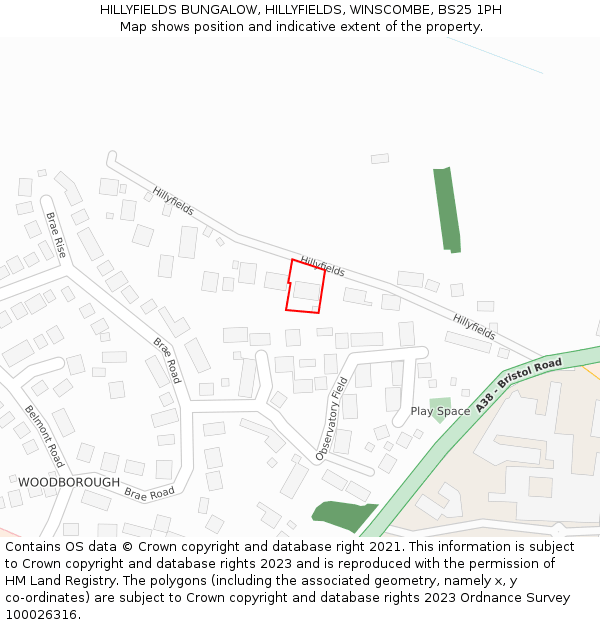 HILLYFIELDS BUNGALOW, HILLYFIELDS, WINSCOMBE, BS25 1PH: Location map and indicative extent of plot