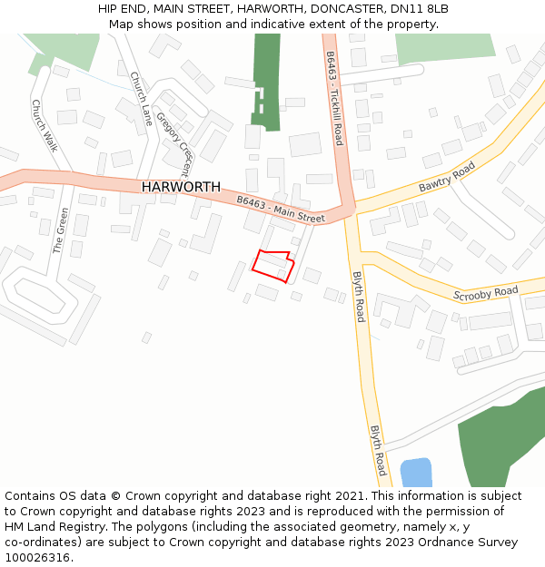 HIP END, MAIN STREET, HARWORTH, DONCASTER, DN11 8LB: Location map and indicative extent of plot