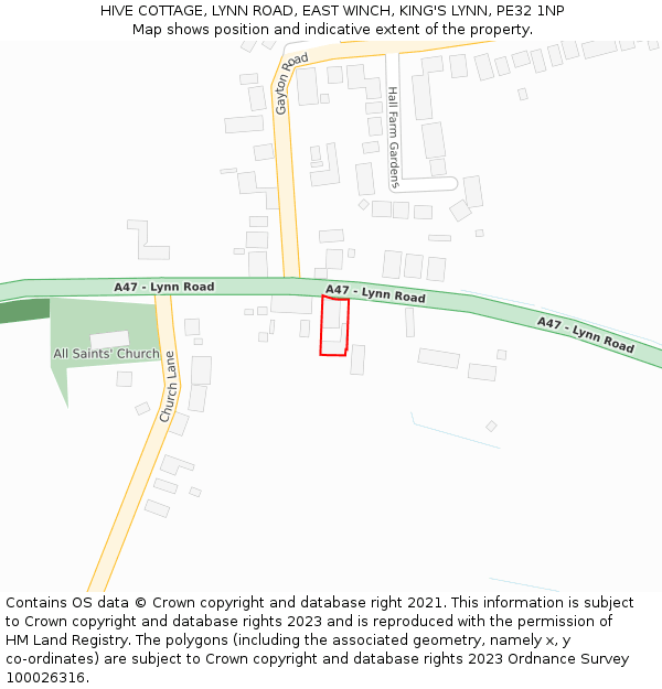 HIVE COTTAGE, LYNN ROAD, EAST WINCH, KING'S LYNN, PE32 1NP: Location map and indicative extent of plot
