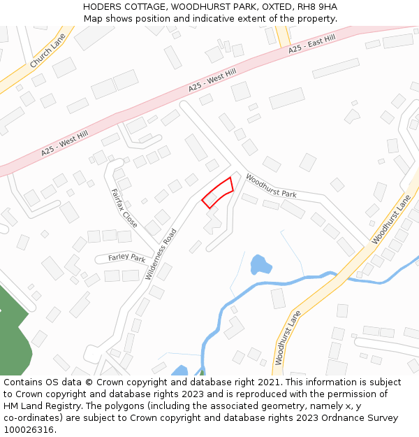 HODERS COTTAGE, WOODHURST PARK, OXTED, RH8 9HA: Location map and indicative extent of plot