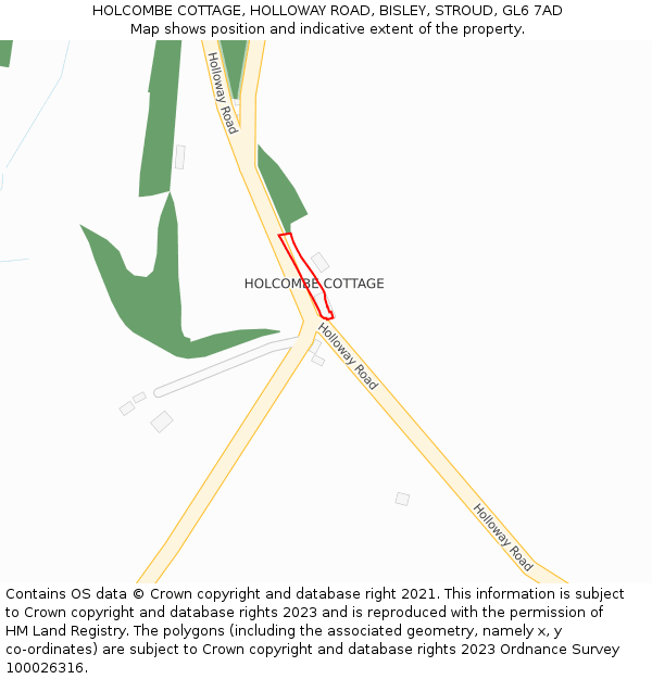 HOLCOMBE COTTAGE, HOLLOWAY ROAD, BISLEY, STROUD, GL6 7AD: Location map and indicative extent of plot