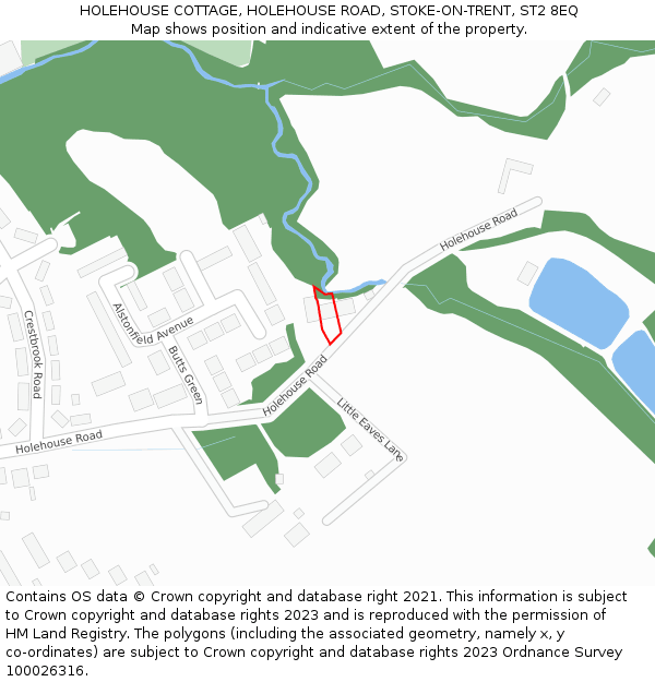 HOLEHOUSE COTTAGE, HOLEHOUSE ROAD, STOKE-ON-TRENT, ST2 8EQ: Location map and indicative extent of plot