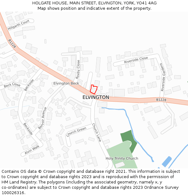 HOLGATE HOUSE, MAIN STREET, ELVINGTON, YORK, YO41 4AG: Location map and indicative extent of plot