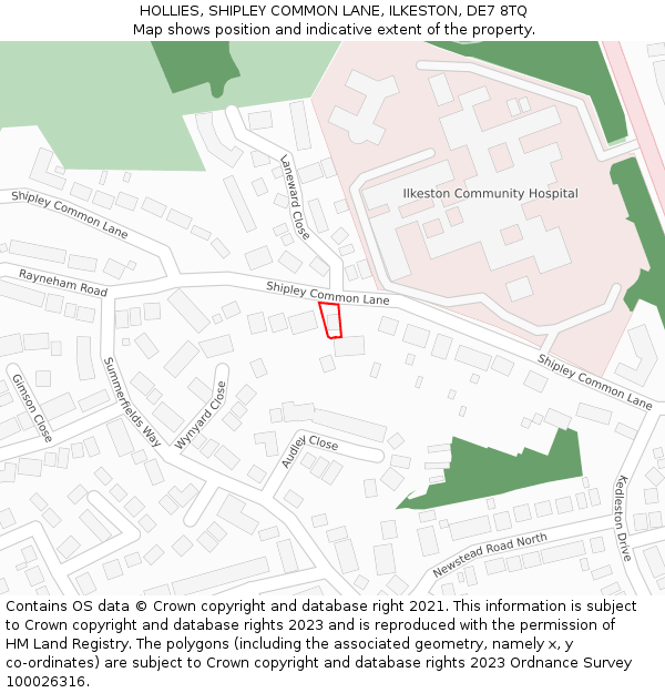 HOLLIES, SHIPLEY COMMON LANE, ILKESTON, DE7 8TQ: Location map and indicative extent of plot
