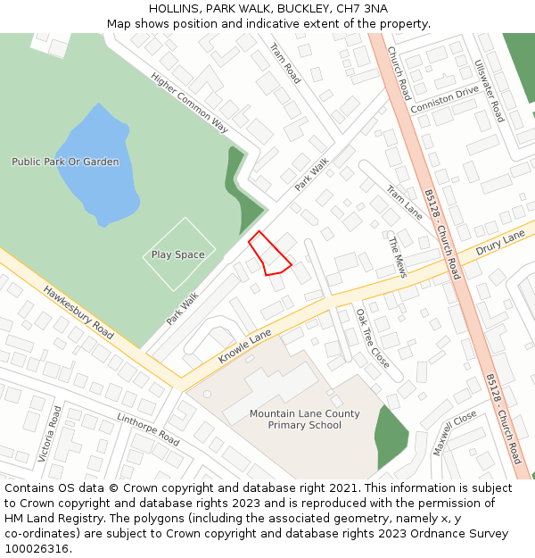HOLLINS, PARK WALK, BUCKLEY, CH7 3NA: Location map and indicative extent of plot