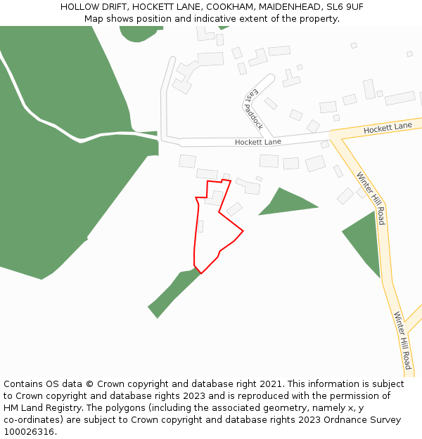 HOLLOW DRIFT, HOCKETT LANE, COOKHAM, MAIDENHEAD, SL6 9UF: Location map and indicative extent of plot