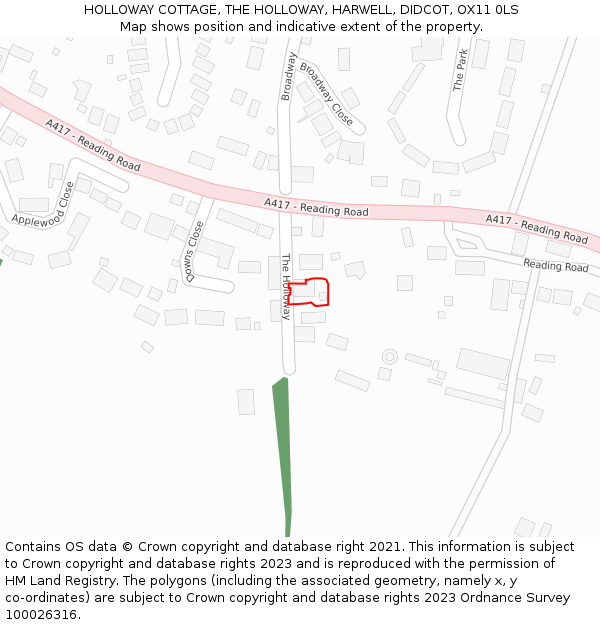 HOLLOWAY COTTAGE, THE HOLLOWAY, HARWELL, DIDCOT, OX11 0LS: Location map and indicative extent of plot