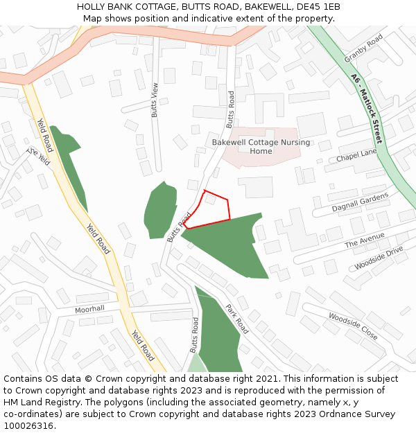 HOLLY BANK COTTAGE, BUTTS ROAD, BAKEWELL, DE45 1EB: Location map and indicative extent of plot