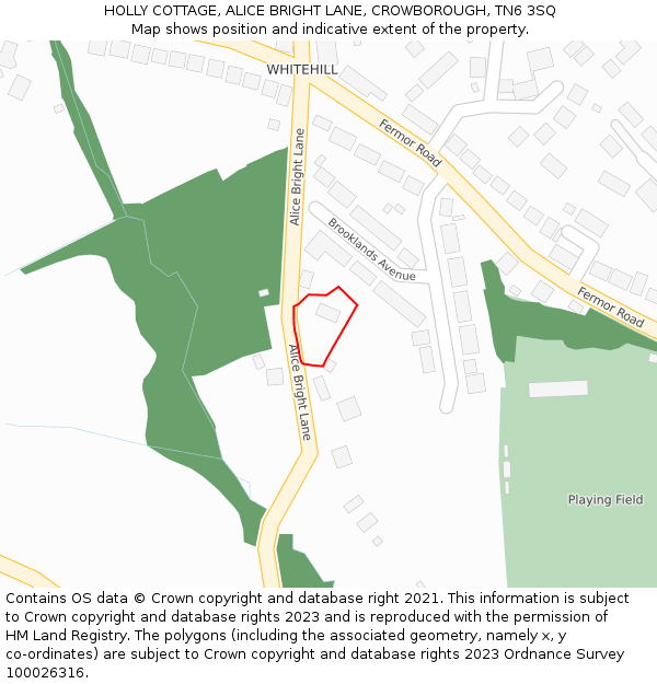 HOLLY COTTAGE, ALICE BRIGHT LANE, CROWBOROUGH, TN6 3SQ: Location map and indicative extent of plot