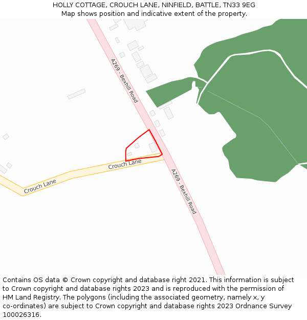 HOLLY COTTAGE, CROUCH LANE, NINFIELD, BATTLE, TN33 9EG: Location map and indicative extent of plot