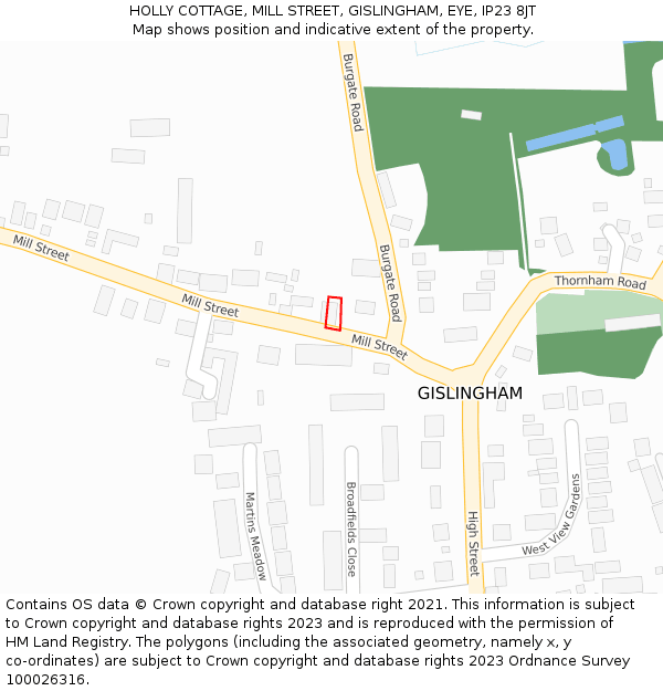 HOLLY COTTAGE, MILL STREET, GISLINGHAM, EYE, IP23 8JT: Location map and indicative extent of plot
