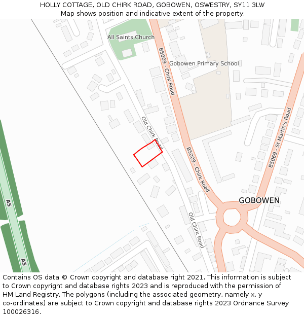 HOLLY COTTAGE, OLD CHIRK ROAD, GOBOWEN, OSWESTRY, SY11 3LW: Location map and indicative extent of plot