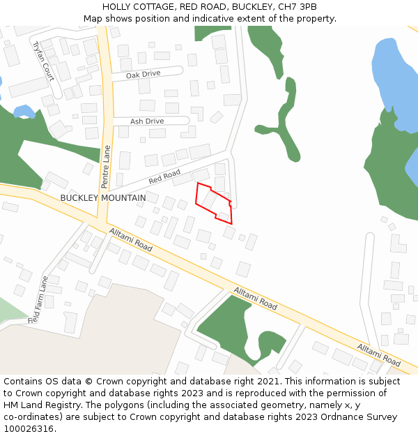 HOLLY COTTAGE, RED ROAD, BUCKLEY, CH7 3PB: Location map and indicative extent of plot