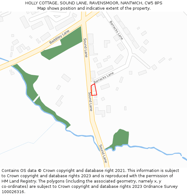 HOLLY COTTAGE, SOUND LANE, RAVENSMOOR, NANTWICH, CW5 8PS: Location map and indicative extent of plot