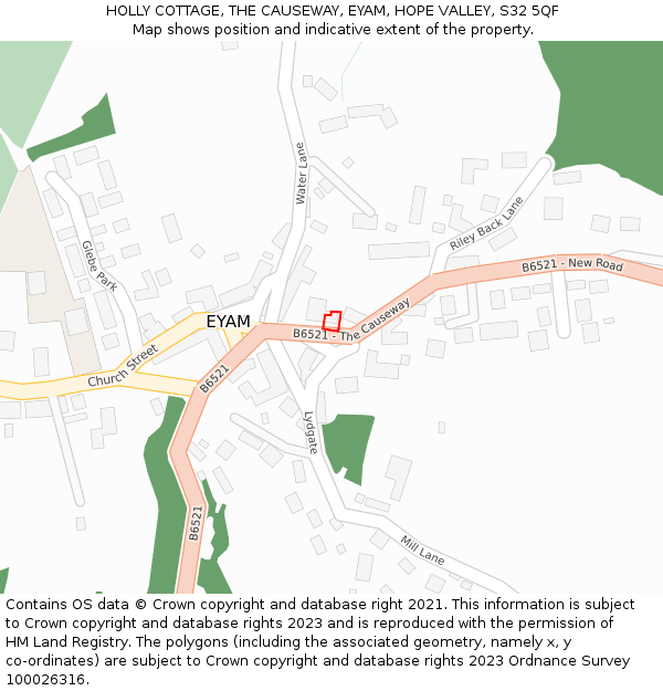 HOLLY COTTAGE, THE CAUSEWAY, EYAM, HOPE VALLEY, S32 5QF: Location map and indicative extent of plot