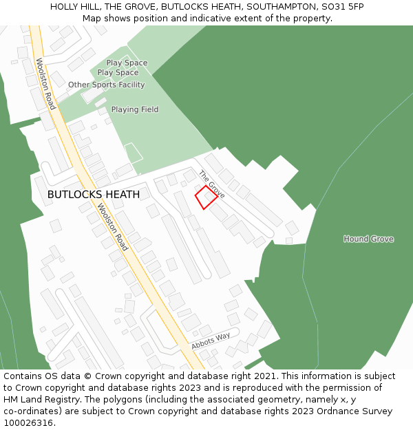 HOLLY HILL, THE GROVE, BUTLOCKS HEATH, SOUTHAMPTON, SO31 5FP: Location map and indicative extent of plot