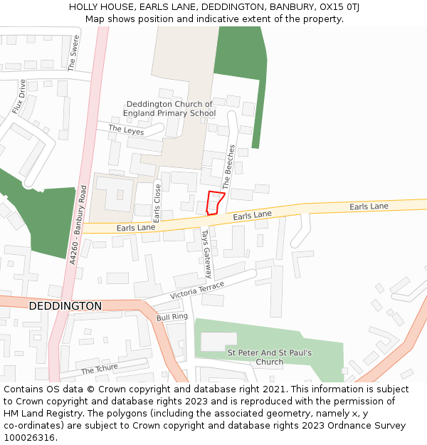 HOLLY HOUSE, EARLS LANE, DEDDINGTON, BANBURY, OX15 0TJ: Location map and indicative extent of plot