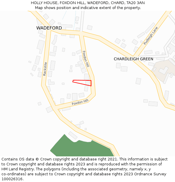 HOLLY HOUSE, FOXDON HILL, WADEFORD, CHARD, TA20 3AN: Location map and indicative extent of plot