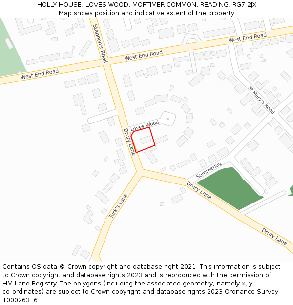 HOLLY HOUSE, LOVES WOOD, MORTIMER COMMON, READING, RG7 2JX: Location map and indicative extent of plot
