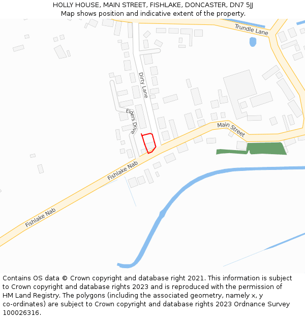 HOLLY HOUSE, MAIN STREET, FISHLAKE, DONCASTER, DN7 5JJ: Location map and indicative extent of plot