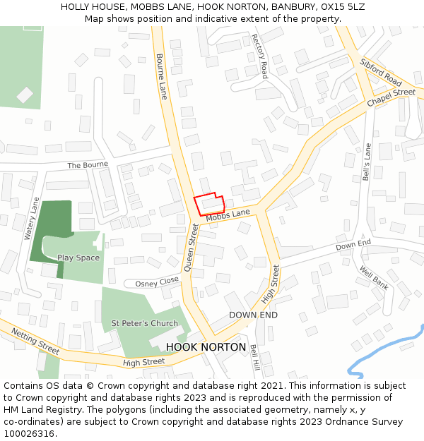 HOLLY HOUSE, MOBBS LANE, HOOK NORTON, BANBURY, OX15 5LZ: Location map and indicative extent of plot
