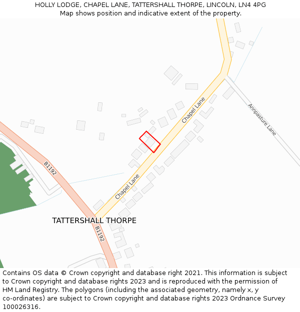 HOLLY LODGE, CHAPEL LANE, TATTERSHALL THORPE, LINCOLN, LN4 4PG: Location map and indicative extent of plot