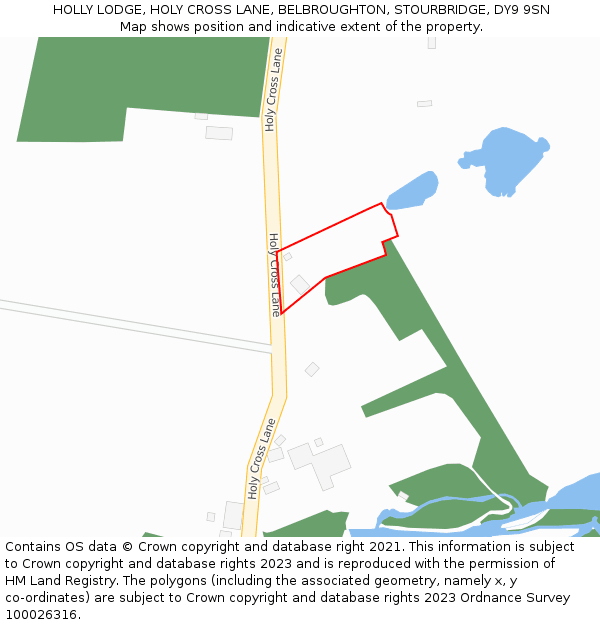 HOLLY LODGE, HOLY CROSS LANE, BELBROUGHTON, STOURBRIDGE, DY9 9SN: Location map and indicative extent of plot