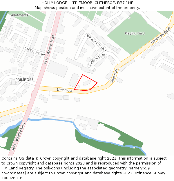 HOLLY LODGE, LITTLEMOOR, CLITHEROE, BB7 1HF: Location map and indicative extent of plot