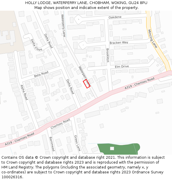 HOLLY LODGE, WATERPERRY LANE, CHOBHAM, WOKING, GU24 8PU: Location map and indicative extent of plot