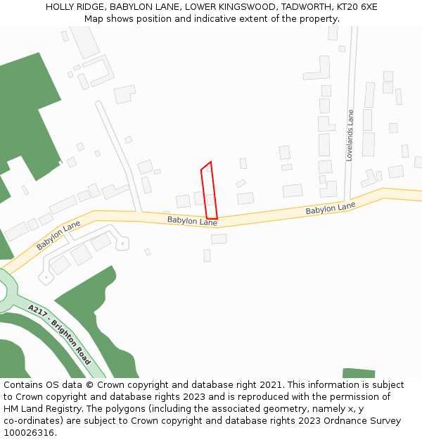 HOLLY RIDGE, BABYLON LANE, LOWER KINGSWOOD, TADWORTH, KT20 6XE: Location map and indicative extent of plot