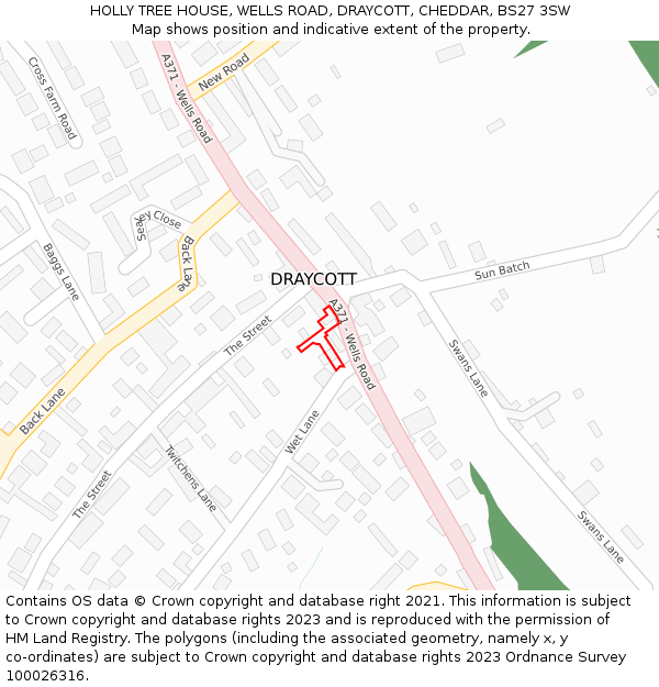 HOLLY TREE HOUSE, WELLS ROAD, DRAYCOTT, CHEDDAR, BS27 3SW: Location map and indicative extent of plot